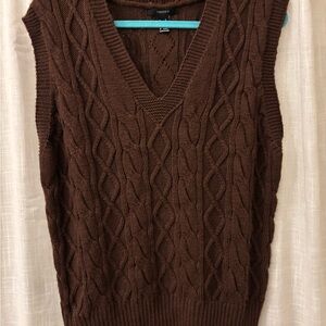Forever 21 Brown V-Neck Cable Knit Sweater